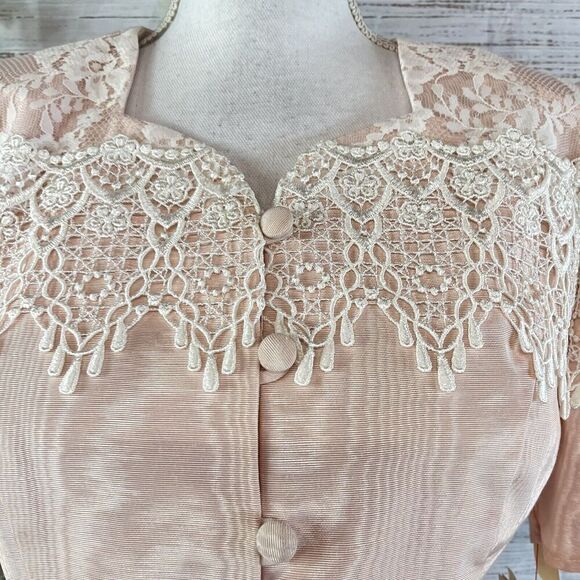 Vintage Scott McClintock Skirt Suit size 8 Pink Taffeta Lace 80's Wedding Prom - Picture 8 of 16